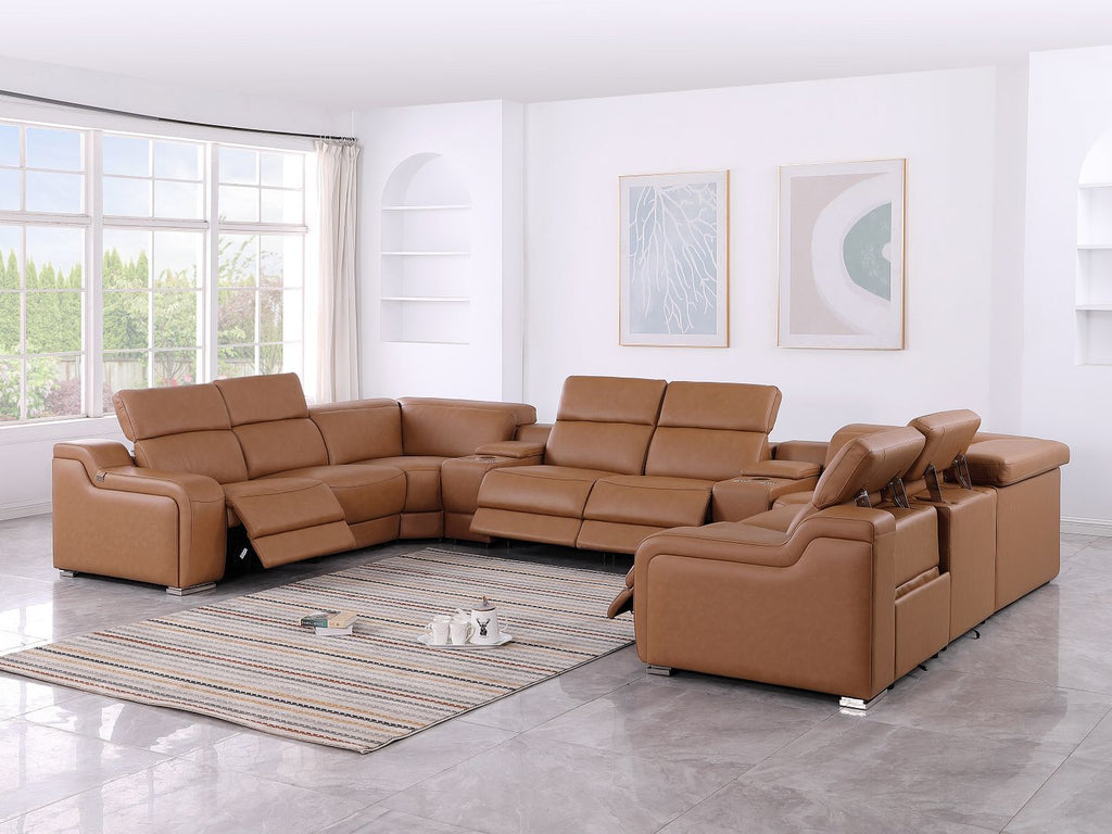 1116 Divanitalia 10-Piece U-Shaped Sectional Sofa in Top Grain Italian Leather with 4 Power Recliners & Power Headrests