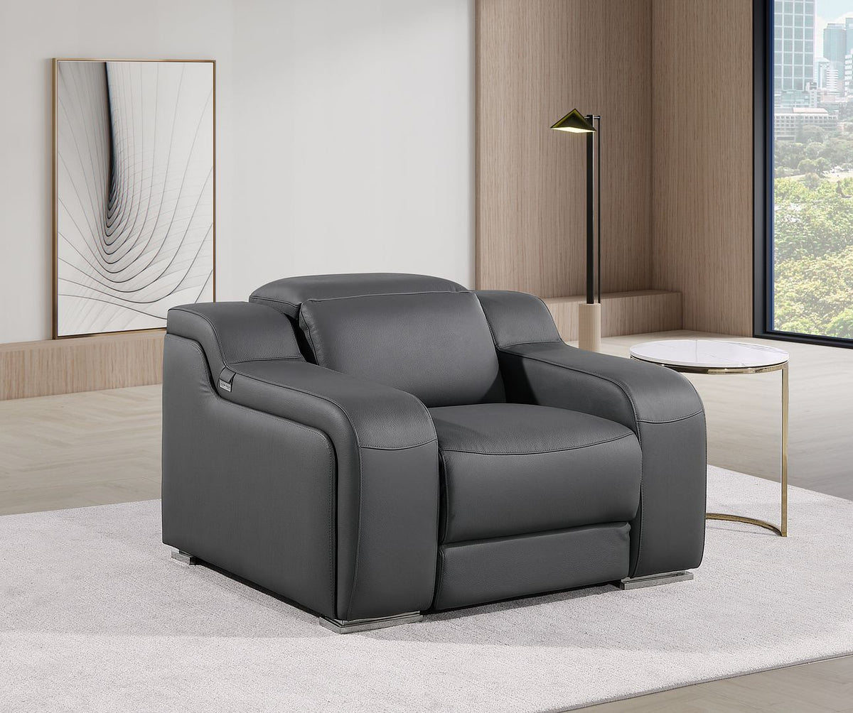 1116 Divanitalia Top Grain Italian Leather Power Reclining Chair with Power Headrests - Dark Grey - SKU 1116-DK_GREY-CH