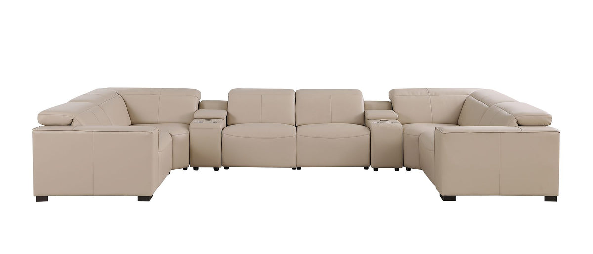 1208 8 Piece U-Shaped Leather Sectional Sofa with 4 Power Recliners & Power Headrests - Beige - SKU 1208-BEIGE-8PC-4PWR-U-SECTIONAL-GROUP - view 3