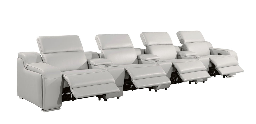 1116 Divanitalia 7-Piece Modular Power Reclining Sofa in Top Grain Italian Leather with 4 Power Recliners & Power Headrests - Light Grey - SKU 1116-LT-GREY-S-7.4-HT - view 4