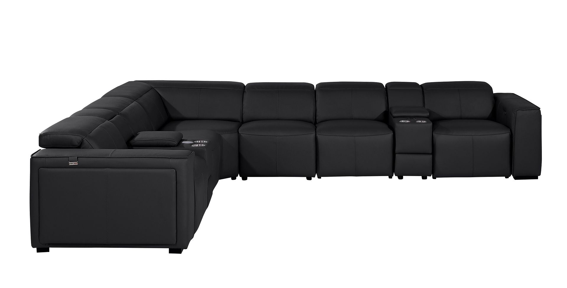 1224 Divanitalia 8-Piece L-Shaped Sectional Sofa in Top Grain Italian Leather with 4 Power Recliners & Power Headrests