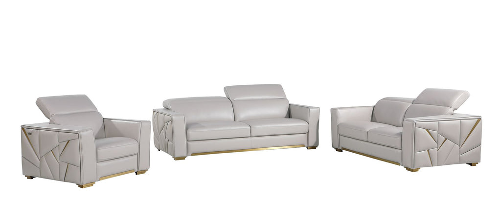 1120 Divanitalia 3-Piece Sofa Set with Adjustable Headrest in Top-grain Italian Leather - Light Grey - SKU 1120-LT-GREY-3PC - view 2