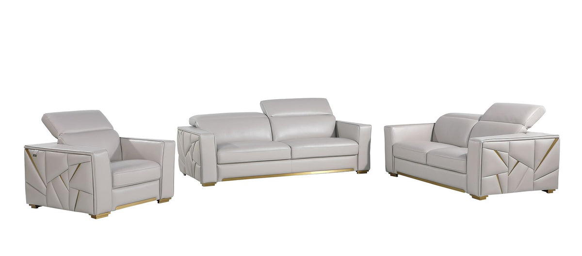 1120 Divanitalia 3-Piece Sofa Set with Adjustable Headrest in Top-grain Italian Leather - Light Grey - SKU 1120-LT-GREY-3PC - view 2