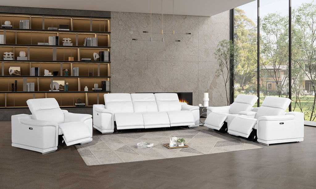 2679 Power Reclining Sofa, Console Loveseat & Chair Set in Genuine Leather - 6 Recliners - White - SKU 2679-WHITE-7.6-HT-3PC - view 2