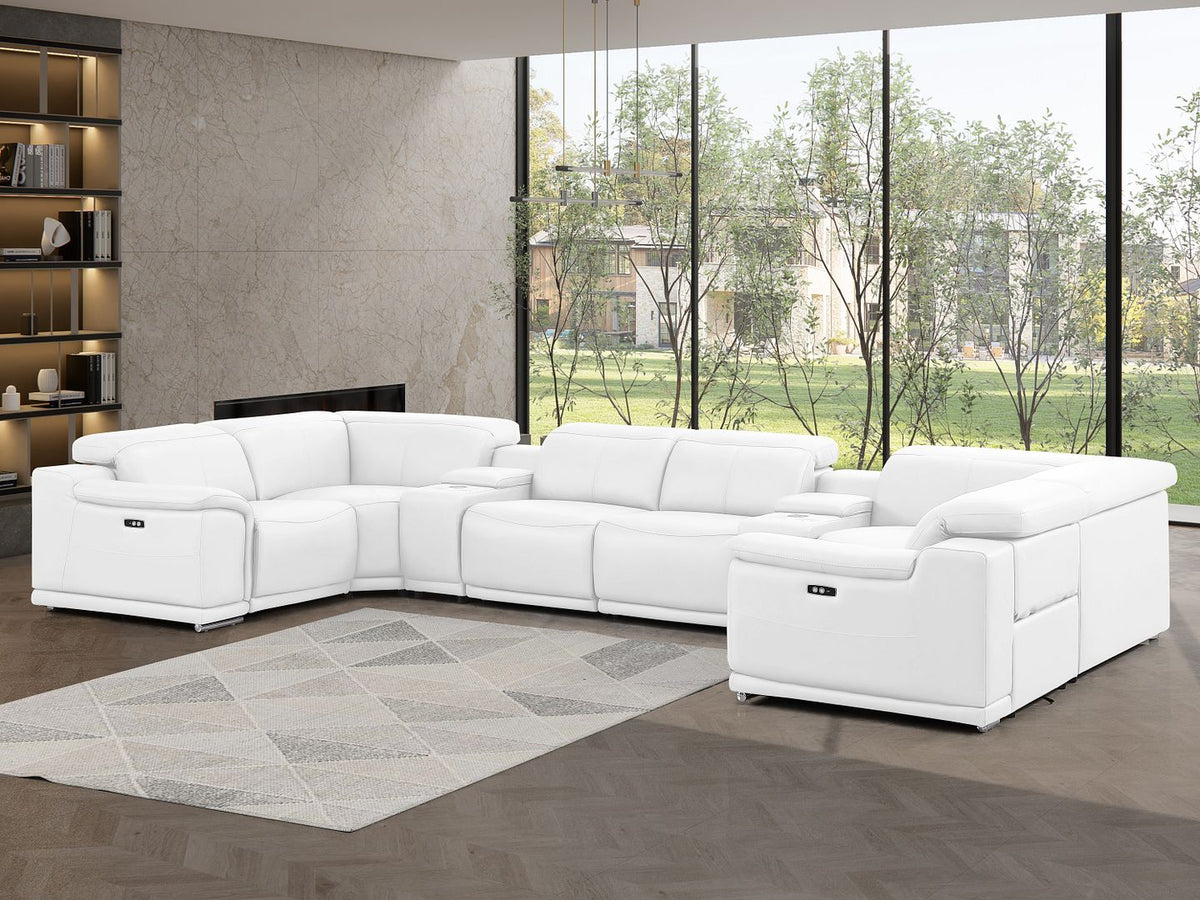 2679 8-Piece U-Shaped Power Reclining Sectional Sofa in Genuine Leather - 2 Recliners - White - SKU 2679-WHITE-8PC-2PWR-U-SECT