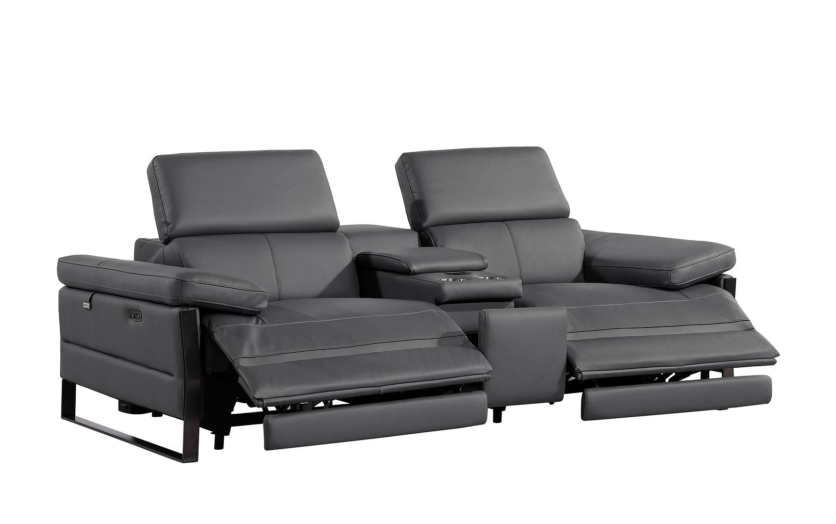1246 Divanitalia Top Grain Italian Leather Console Loveseat with Power Headrest - Dark Grey - SKU 1246-DK-GREY-3.2-HT - view 5