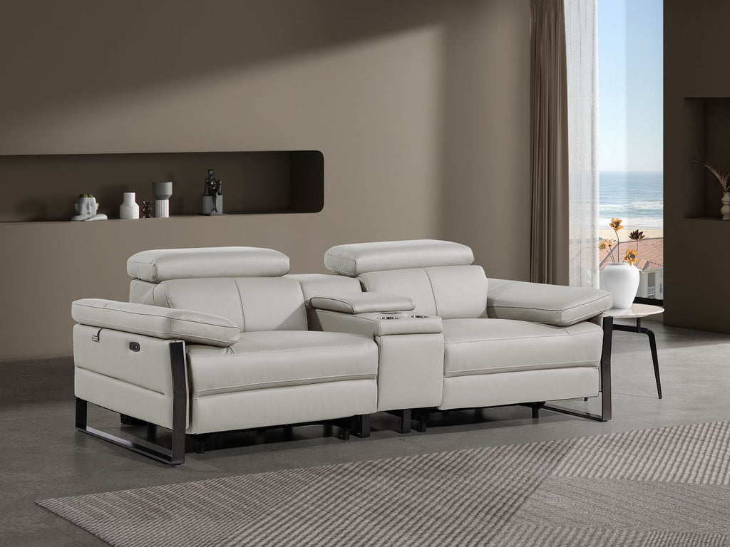 1246 Divanitalia Top Grain Italian Leather Console Loveseat with Power Headrest - Light Grey - SKU 1246-LT-GREY-3.2-HT - view 2