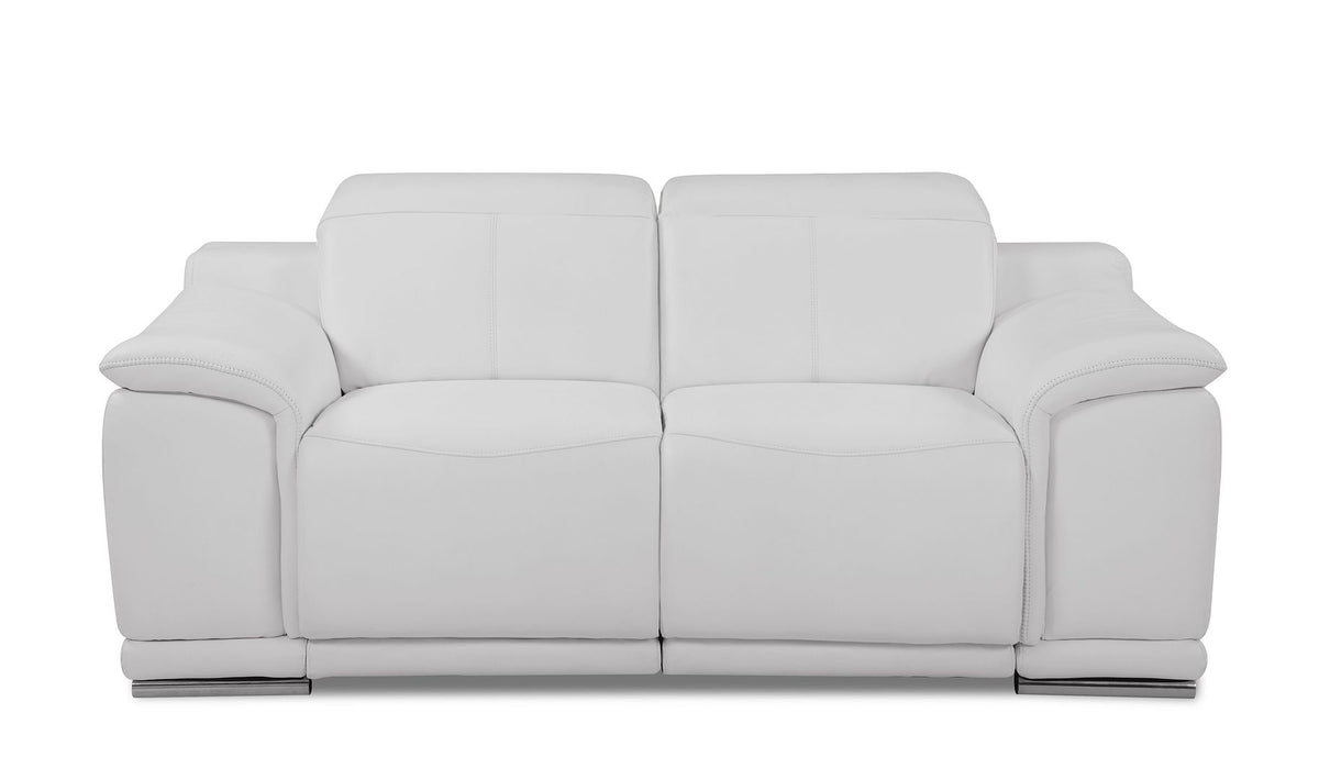 9762 Divanitalia Top Grain Italian Leather Power Reclining Loveseat with Adjustable Headrests - White - SKU 9762-PWR-L-WHITE