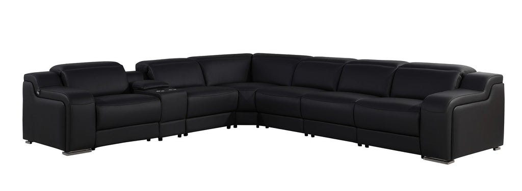 1116 Divanitalia 7-Piece L-Shaped Sectional Sofa in Top Grain Italian Leather with 3 Power Recliners & Power Headrests - Black - SKU 1116-BLACK-7PC-3PWR-SECTIONAL- GROUP - view 2