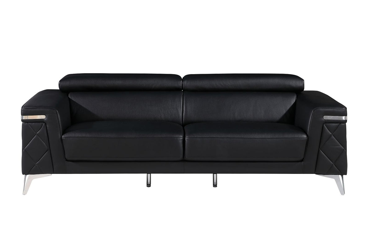 1140 Divanitalia 2-Piece Sofa Set with Adjustable Headrest in Top-grain Italian Leather - Black - SKU 1140-BLACK-2PC - view 3