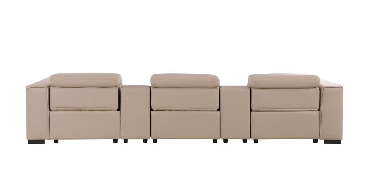1208 Leather Sofa with 3 Power Recliners and Two Storage Consoles - Beige - SKU 1208-BEIGE-5.3-HT - view 6