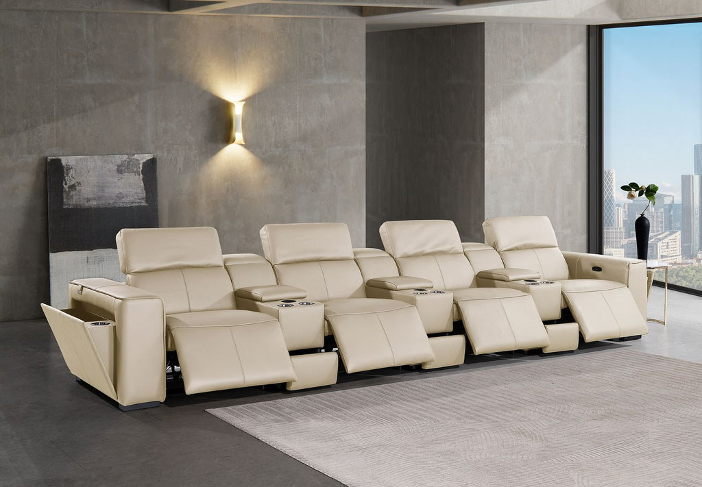 1224 Divanitalia 7-Piece Modular Power Reclining Sofa in Top Grain Italian Leather with 4 Power Recliners & Power Headrests