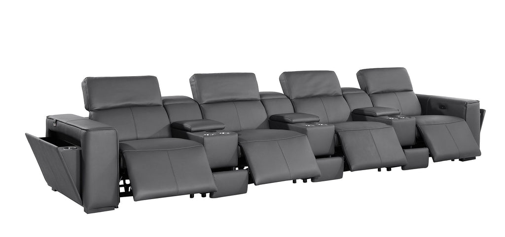 1224 Divanitalia 7-Piece Modular Power Reclining Sofa in Top Grain Italian Leather with 4 Power Recliners & Power Headrests