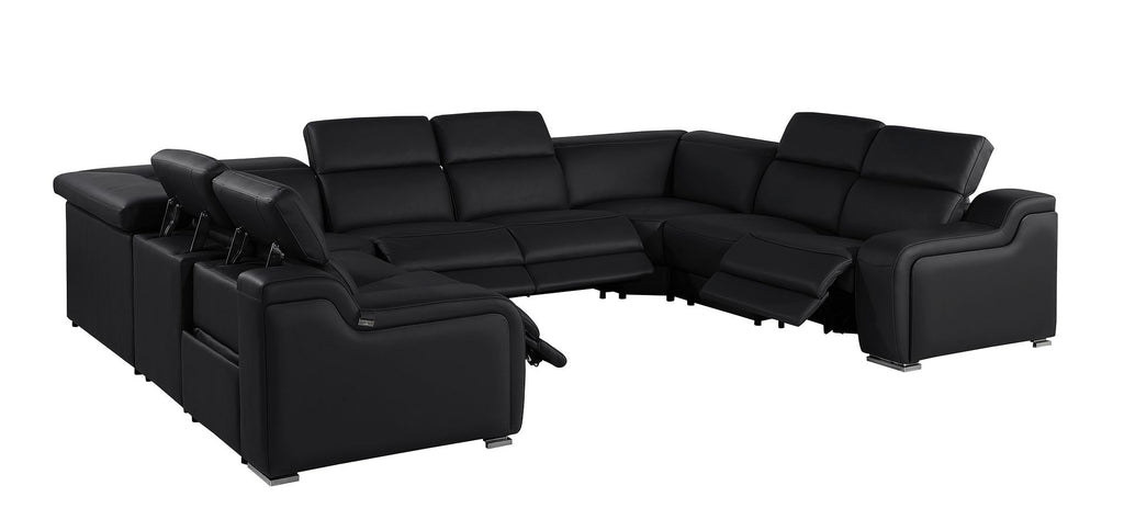 1116 Divanitalia 8-Piece U-Shaped Sectional Sofa in Top Grain Italian Leather with 4 Power Recliners & Power Headrests - Black - SKU 1116-BLACK-8PC-4PWR-U-NC-SECTIONAL-GROUP - view 5