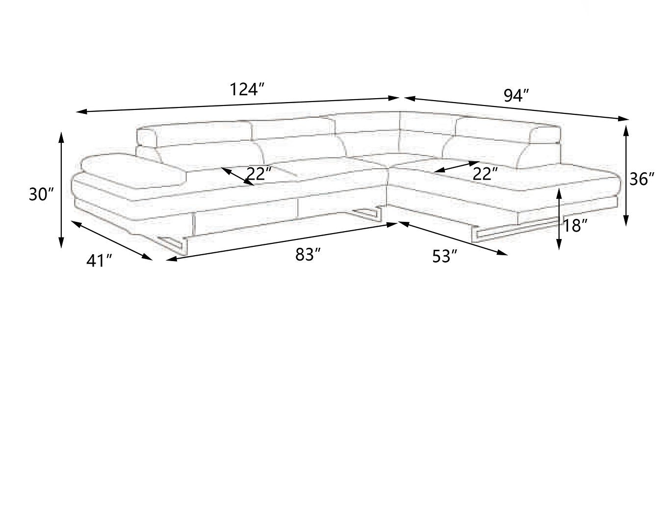 8136 Left Arm Facing Chaise with Adjustable Headrest in Genuine Leather