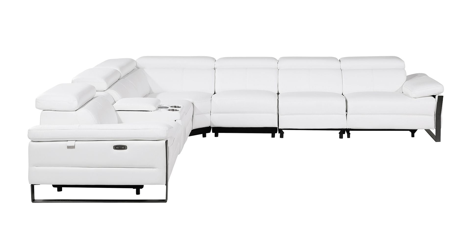 1246 Divanitalia 7-Piece L-Shaped Modular Power Reclining Sectional Sofa with 3 Power Recliners and Power Headrests - Top Grain Italian Leather