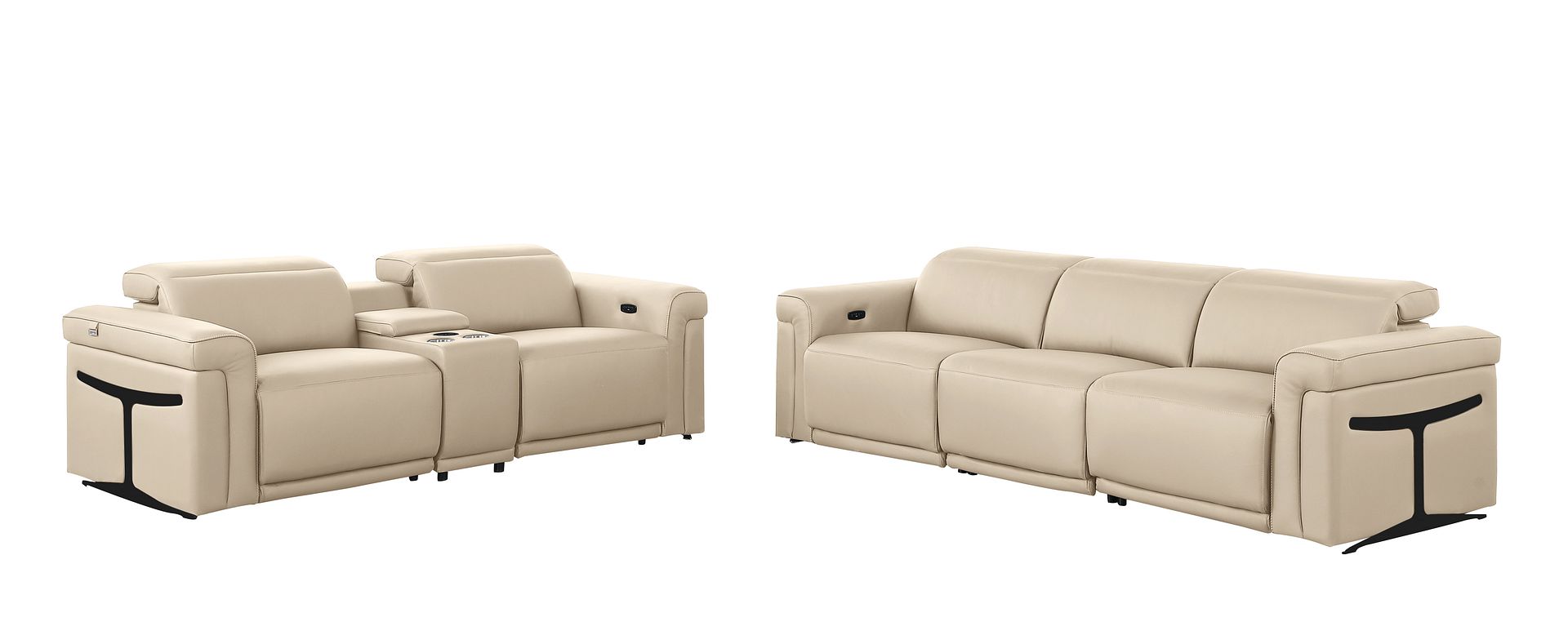 1126 Divanitalia 6-Piece Modular Power Reclining Sofa and Console Loveseat Set in Top Grain Italian Leather with 5 Power Recliners & Power Headrests - Beige - SKU 1126-BEIGE-6.5-HT - view 3