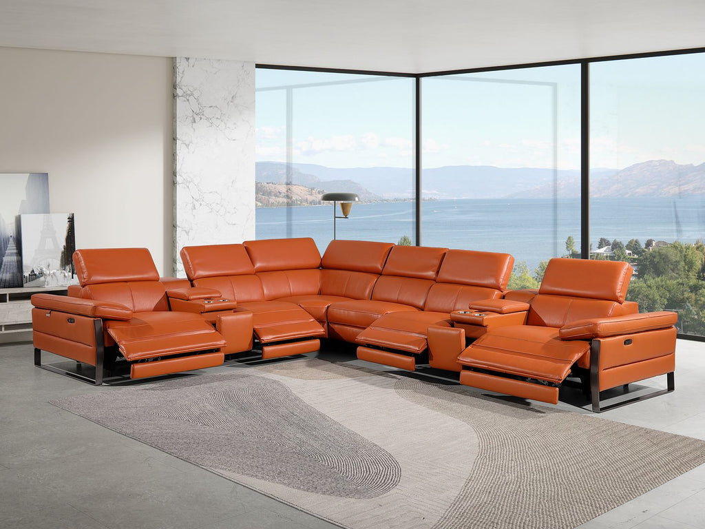 1246 Divanitalia 8-Piece L-Shaped Modular Power Reclining Sectional Sofa with 4 Power Recliners and Power Headrests - Top Grain Italian Leather
