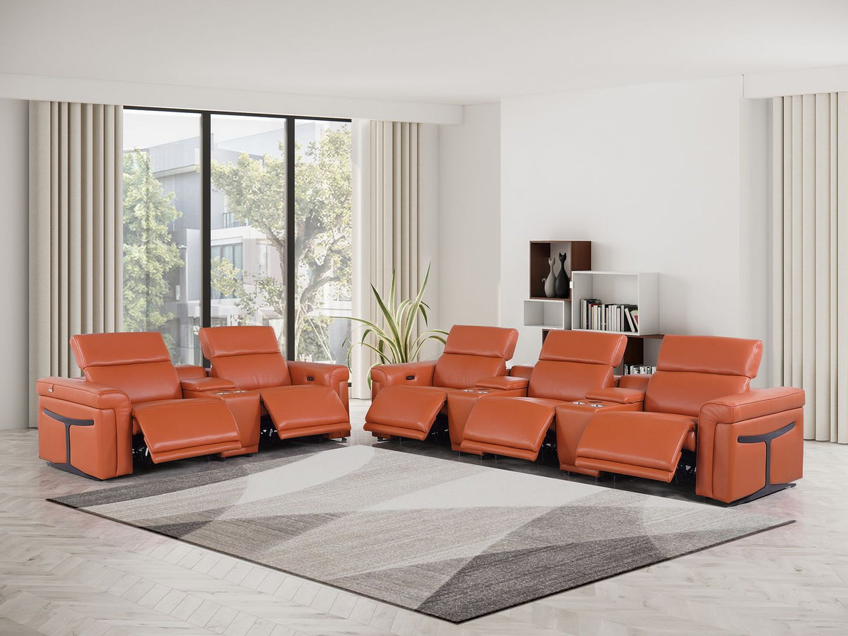 1126 Divanitalia 8-Piece Modular Power Reclining Sofa & Loveseat Set in Top Grain Italian Leather with 5 Power Recliners & Power Headrests - Camel - SKU 1126-CAMEL-8.5-HT - view 2