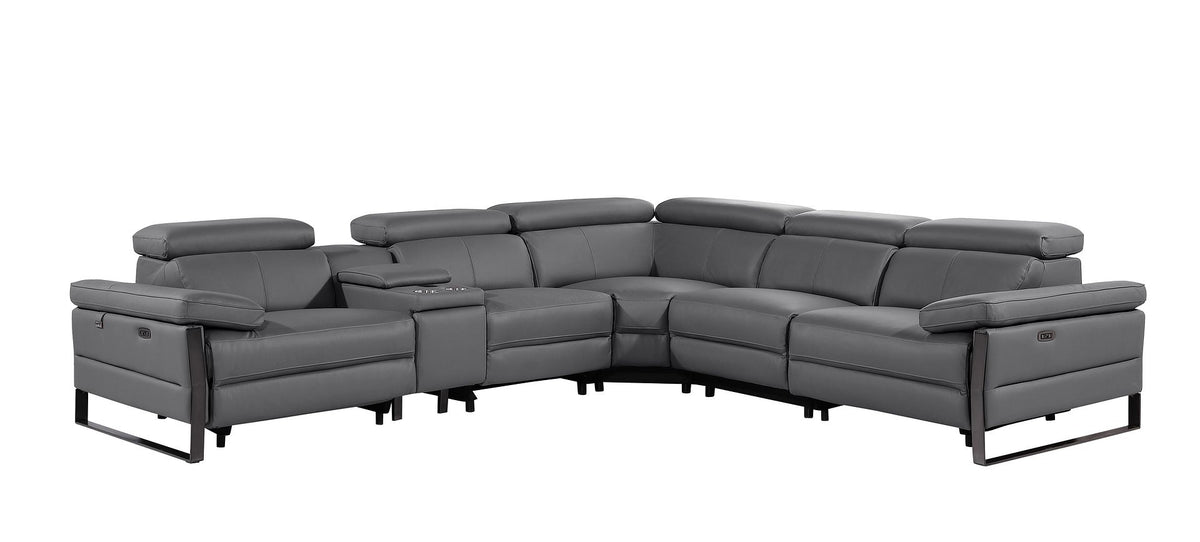 1246 Divanitalia 6-Piece L-Shaped Modular Power Reclining Sectional Sofa with 3 Power Recliners and Power Headrests - Top Grain Italian Leather - Dark Grey - SKU 1246-DK-GREY-6PC-3PWR-SECTIONAL - view 3