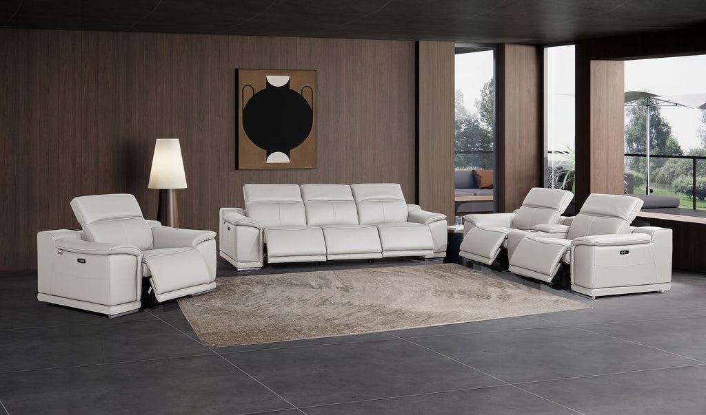 9762 Divanitalia 7-Piece Modular Power Reclining Sofa, Loveseat and Chair Set with 6 Power Recliners in Top Grain Italian Leather - Light Grey - SKU 9762-LT-GREY-7.6-HT-3PC - view 2