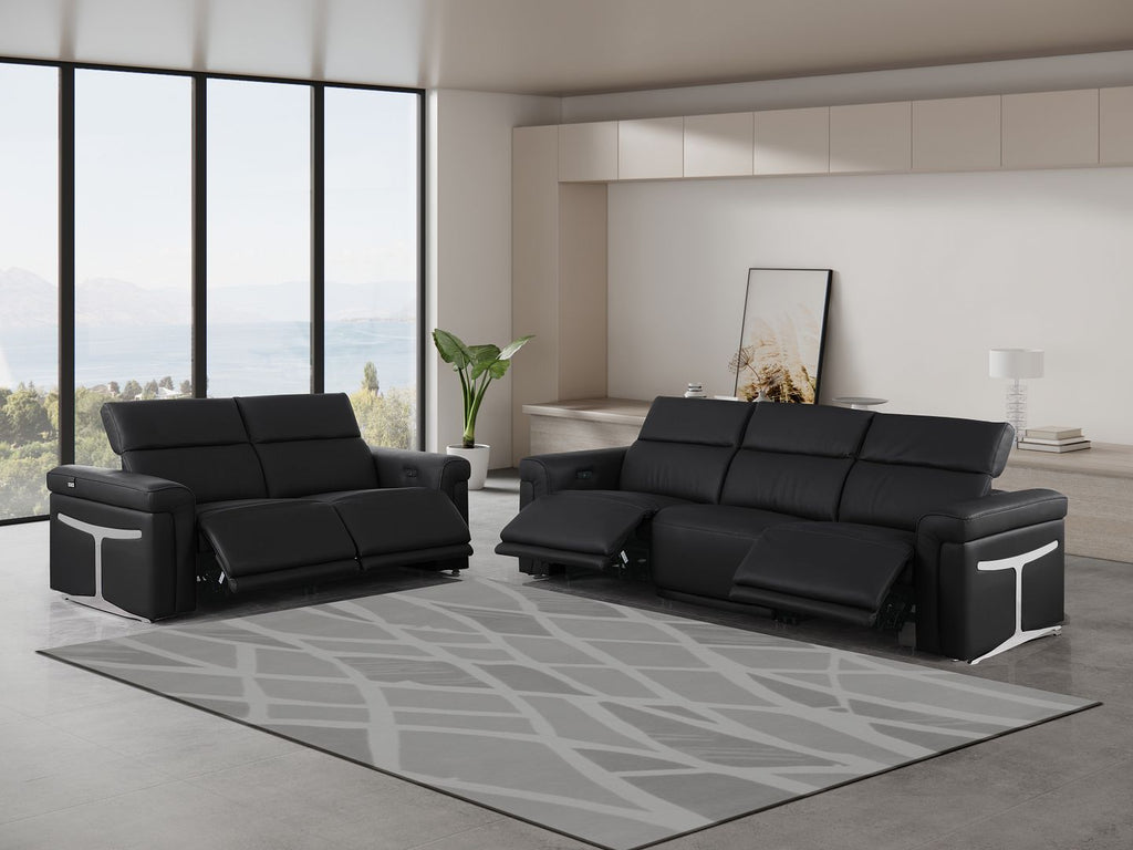 1126 Divanitalia 5-Piece Modular Power Reclining Sofa and Loveseat Set in Top Grain Italian Leather with 4 Power Recliners & Power Headrests - Black - SKU 1126-BLACK-5.4-HT-2PC - view 2