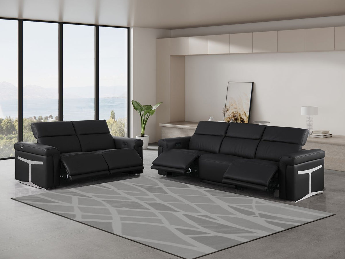 1126 Divanitalia 5-Piece Modular Power Reclining Sofa and Loveseat Set in Top Grain Italian Leather with 4 Power Recliners & Power Headrests - Black - SKU 1126-BLACK-5.4-HT-2PC - view 2