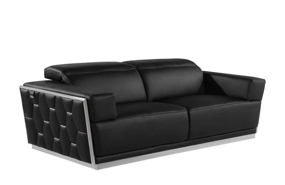 1111 Divanitalia Sofa with Adjustable Headrest in Top-grain Italian Leather - Black - SKU 1111-BLACK-S - view 2