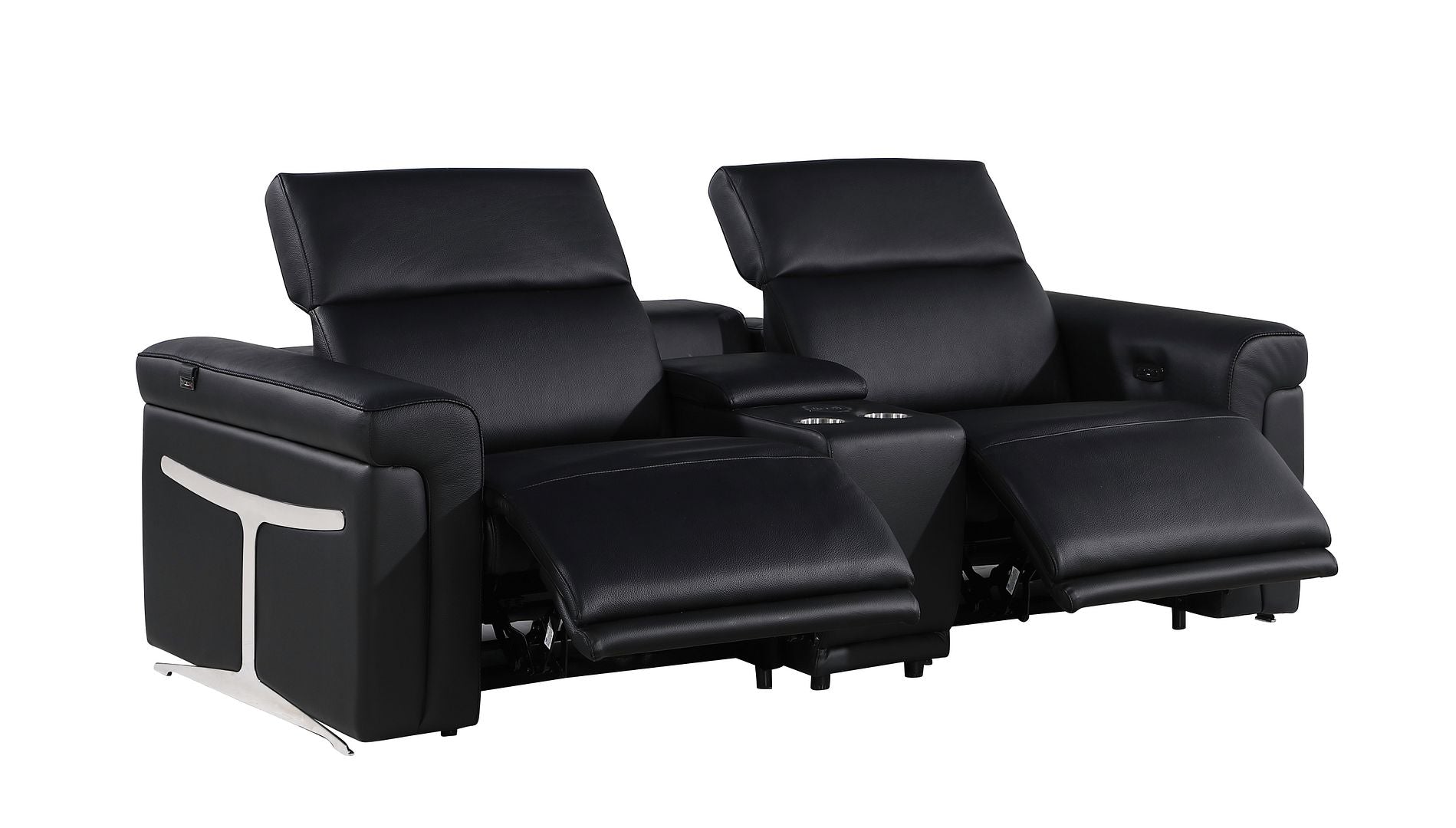 1126 Divanitalia 3-Piece Modular Power Reclining Loveseat in Top Grain Italian Leather with 2 Power Recliners & Power Headrests