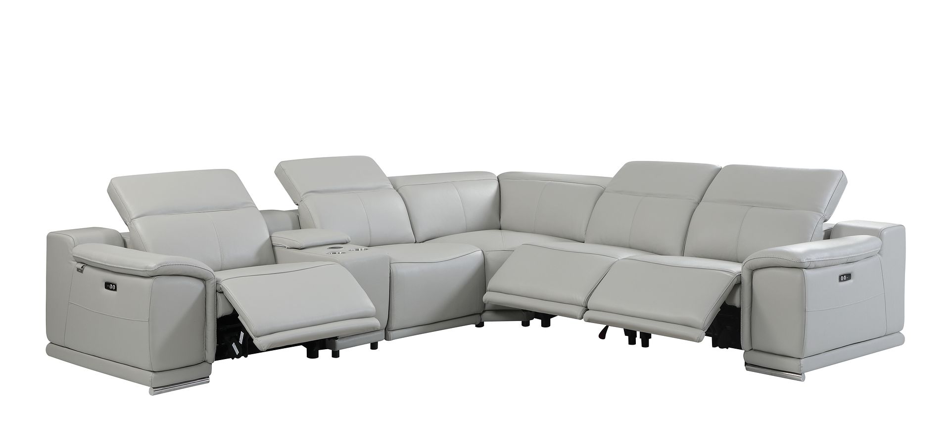 9762 Divanitalia 6-Piece L-Shaped Top Grain Italian Leather Sectional Sofa with 3 Power Recliners