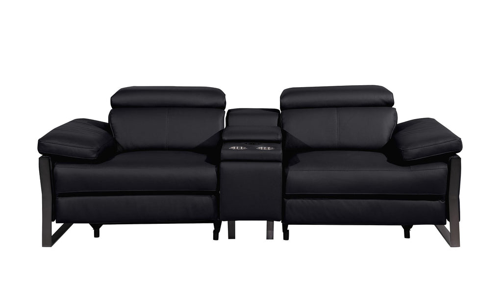 1246 Divanitalia Top Grain Italian Leather Console Loveseat with Power Headrest - Black - SKU 1246-BLACK-3.2-HT - view 3