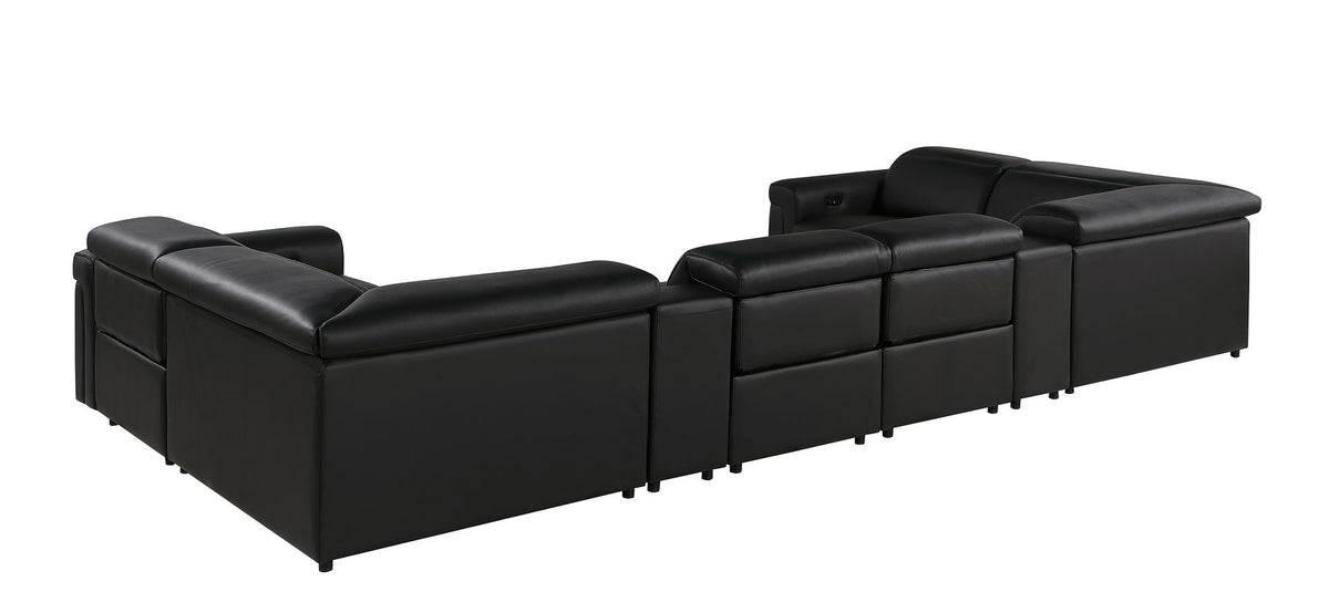 1126 Divanitalia 8-Piece U-Shaped Sectional Sofa in Top Grain Italian Leather with 4 Power Recliners & Power Headrests - Black - SKU 1126-BLACK-8PC-4PWR-U-SECTIONAL-GROUP - view 6