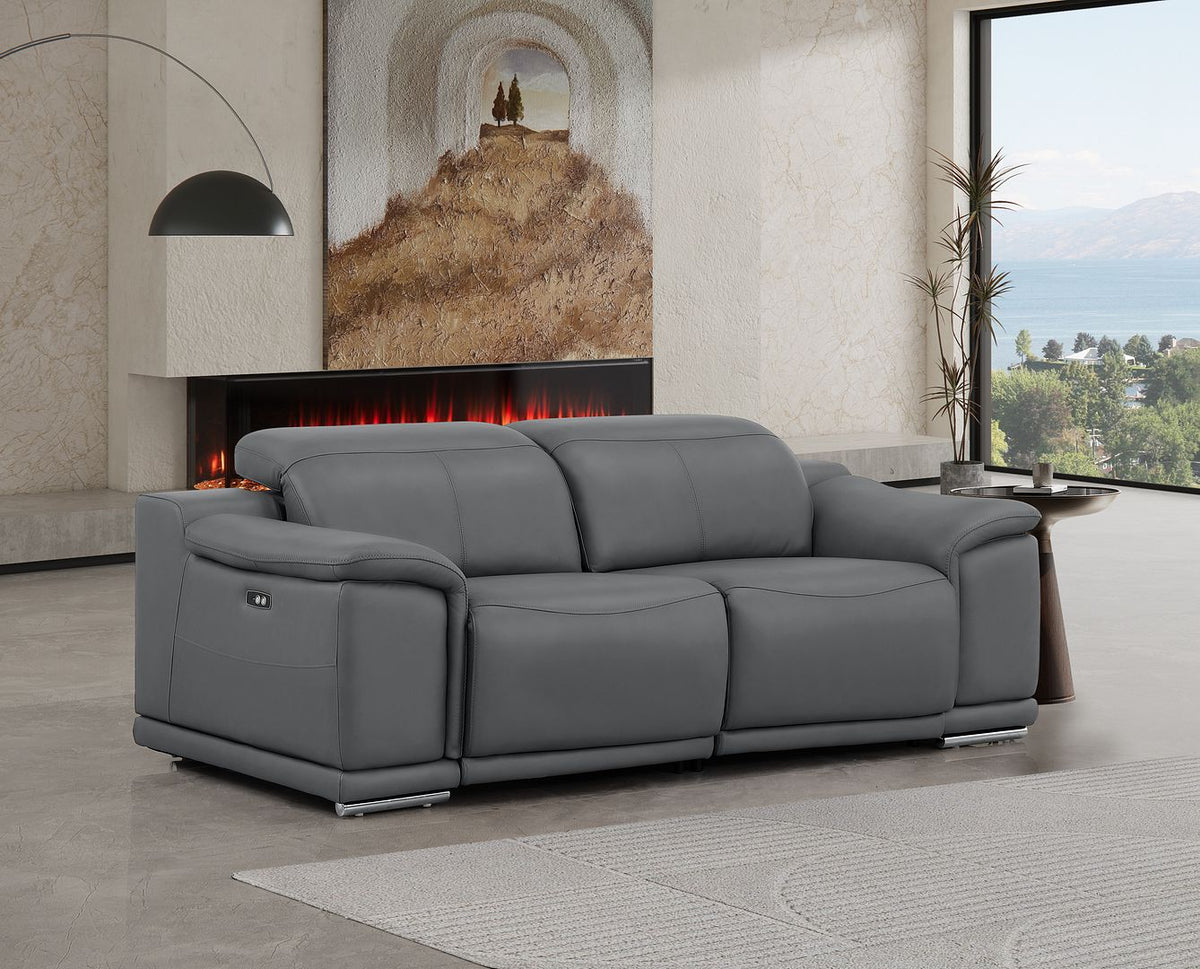 2679 Genuine Leather Loveseat with Dual Power Recliners - Dark Grey - SKU 2679-DK-GRAY-2.2-HT