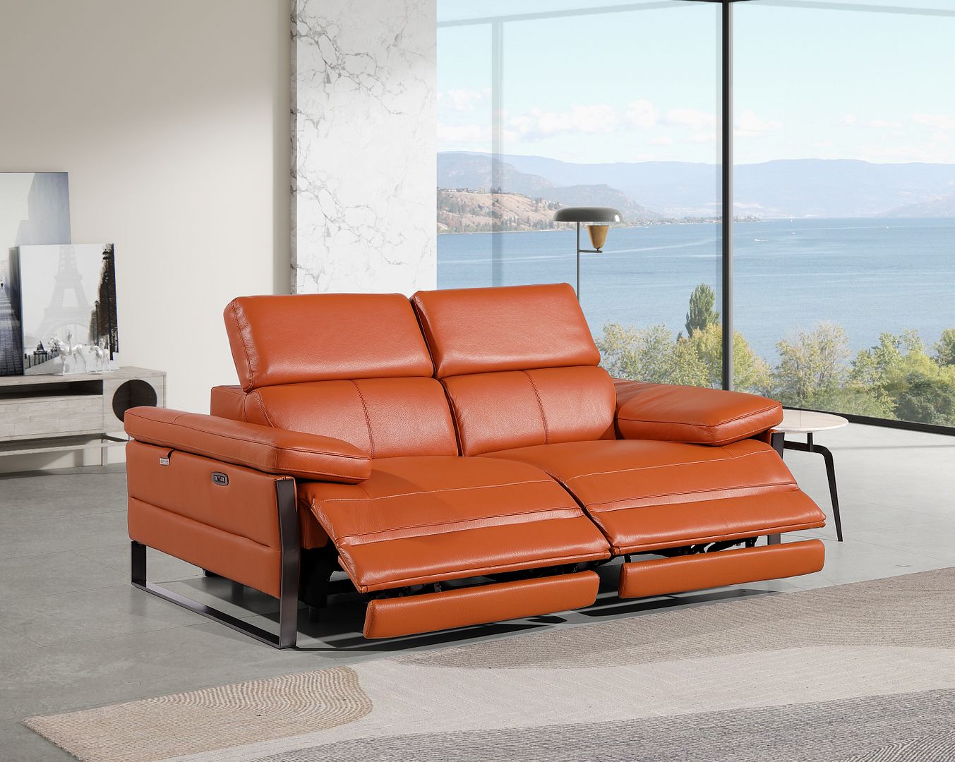 1246 Divanitalia Top Grain Italian Leather Loveseat with Power Headrest