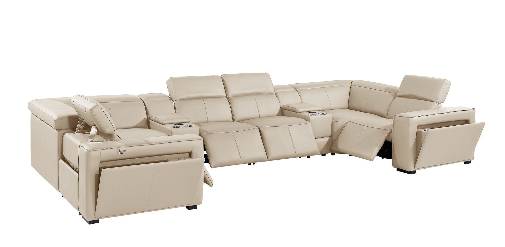 1224 Divanitalia 8-Piece U-Shaped Sectional Sofa in Top Grain Italian Leather with 4 Power Recliners & Power Headrests