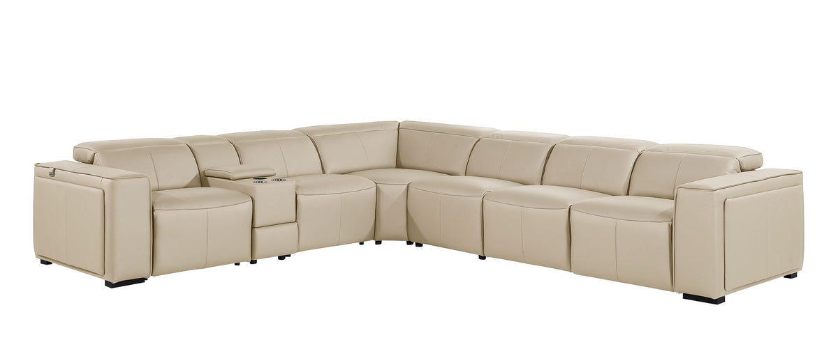 1224 Divanitalia 7-Piece L-Shaped Sectional Sofa in Top Grain Italian Leather with 4 Power Recliners & Power Headrests - Beige - SKU 1224-BEIGE-7PC-4PWR-SECTIONAL - view 2