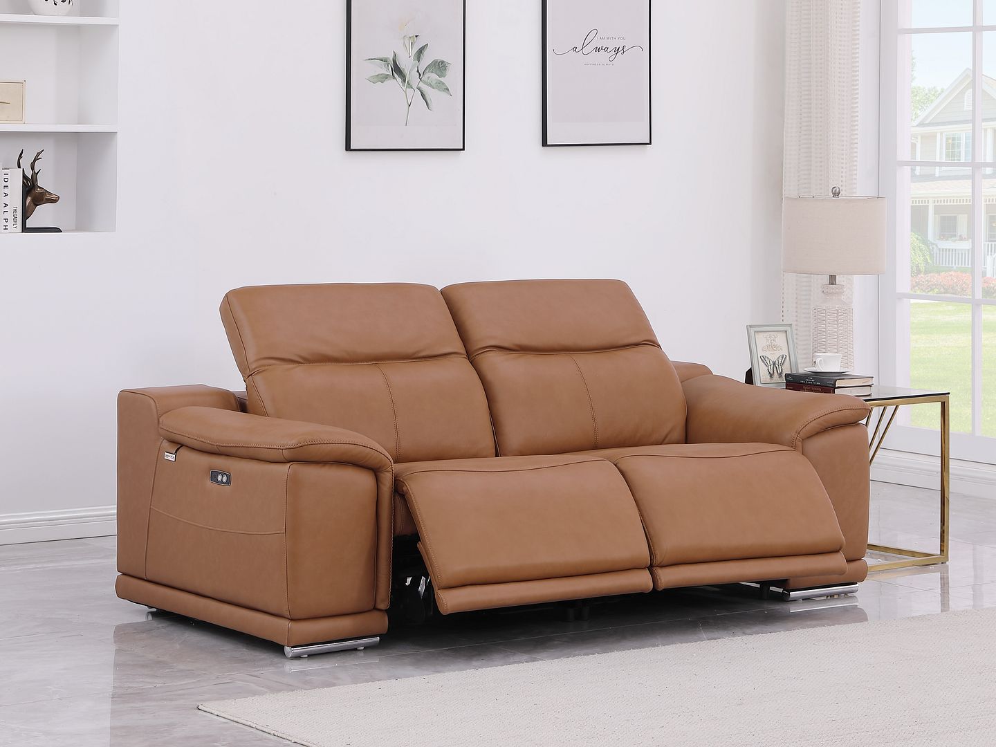 9762 Divanitalia 2-Piece Modular Power Reclining Console with 2 Power Recliners in Top Grain Italian Leather