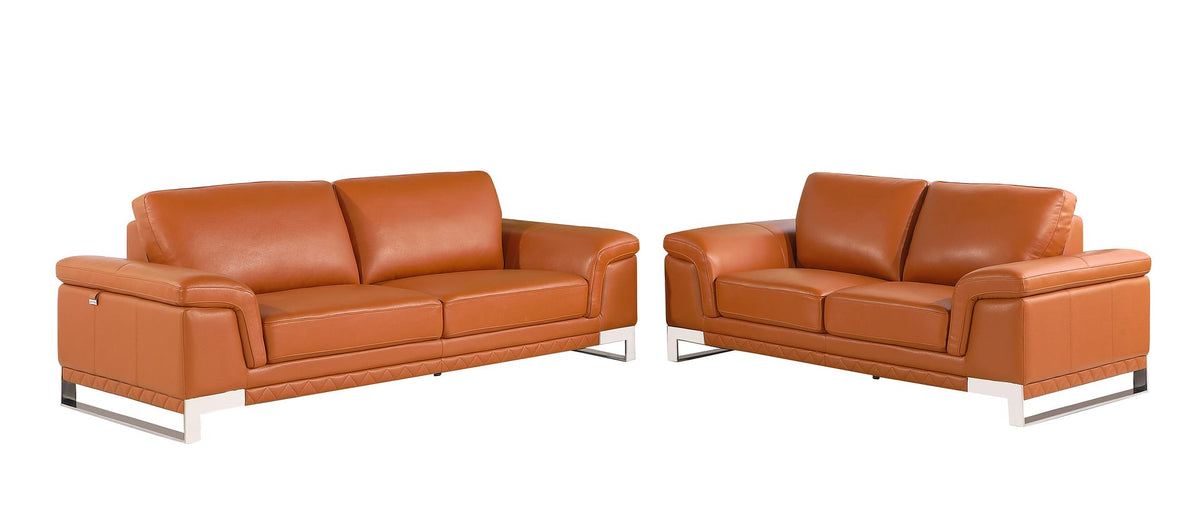 411 Divanitalia 2-Piece Sofa Set in Top-grain Italian Leather - Camel - SKU 411- CAMEL 2PC (S/L) - GROUP - view 2