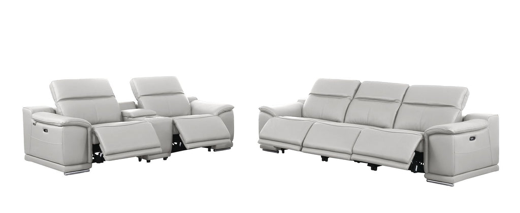 9762 Divanitalia 6-Piece Modular Power Reclining Sofa and Console Loveseat Set with 5 Power Recliners in Top Grain Italian Leather - Light Grey - SKU 9762-LT-GREY-6.5-HT - view 4