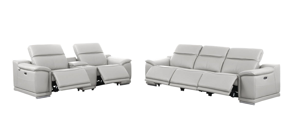 9762 Divanitalia 6-Piece Modular Power Reclining Sofa and Console Loveseat Set with 5 Power Recliners in Top Grain Italian Leather - Light Grey - SKU 9762-LT-GREY-6.5-HT - view 4
