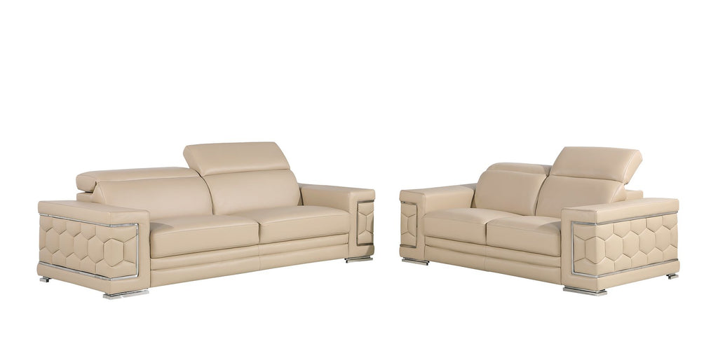 296 Modern Genuine Leather 2-Piece Sofa Set - Beige - SKU 296-BEIGE-2PC - view 2