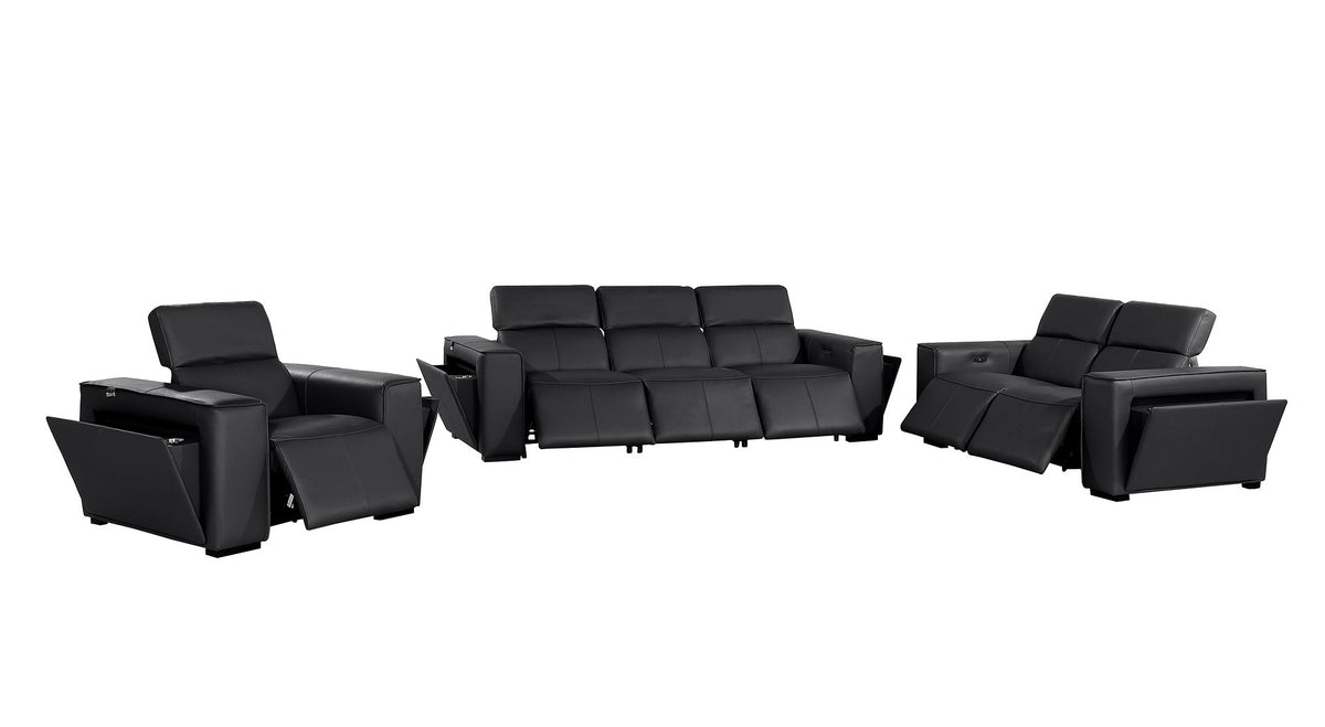 1224 Divanitalia 6-Piece Modular Power Reclining Sofa, Loveseat & Chair Set in Top Grain Italian Leather with 6 Power Recliners & Power Headrests - Black - SKU 1224-BLACK-6.6-HT-3PC - view 4