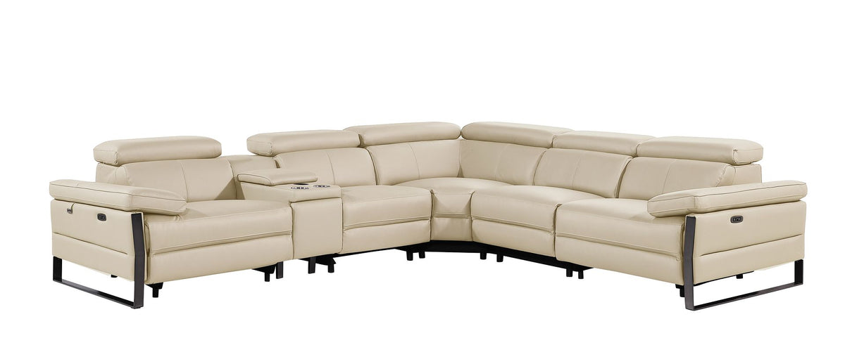 1246 Divanitalia 6-Piece L-Shaped Modular Power Reclining Sectional Sofa with 3 Power Recliners and Power Headrests - Top Grain Italian Leather - Beige - SKU 1246-BEIGE-6PC-3PWR-SECTIONAL - view 3