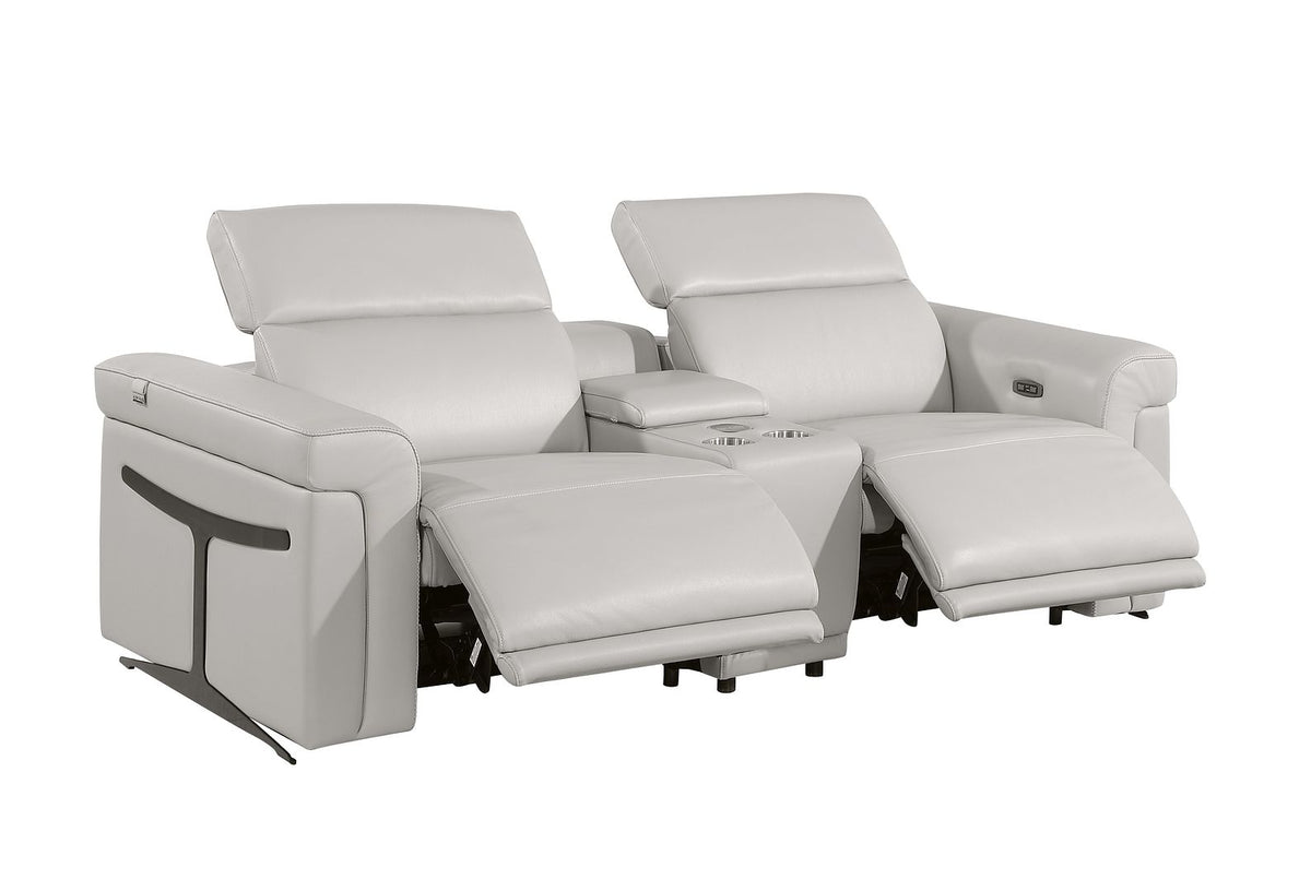1126 Divanitalia 6-Piece Modular Power Reclining Sofa and Console Loveseat Set in Top Grain Italian Leather with 5 Power Recliners & Power Headrests - Light Grey - SKU 1126-LT_GREY-6.5-HT - view 10