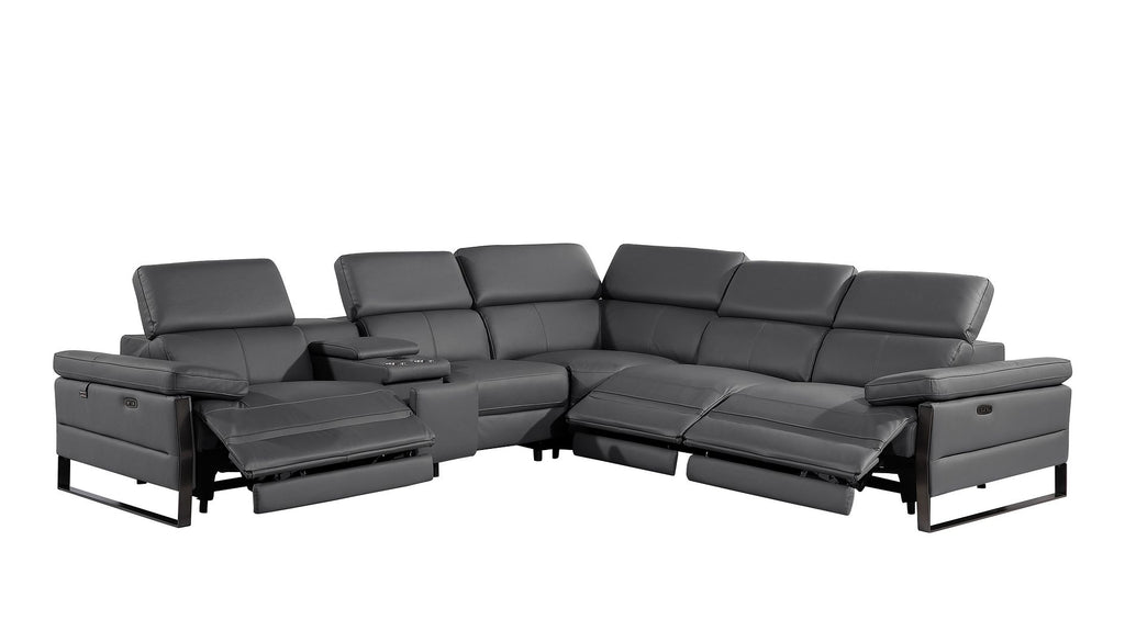 1246 Divanitalia 6-Piece L-Shaped Modular Power Reclining Sectional Sofa with 3 Power Recliners and Power Headrests - Top Grain Italian Leather - Dark Grey - SKU 1246-DK-GREY-6PC-3PWR-SECTIONAL - view 4