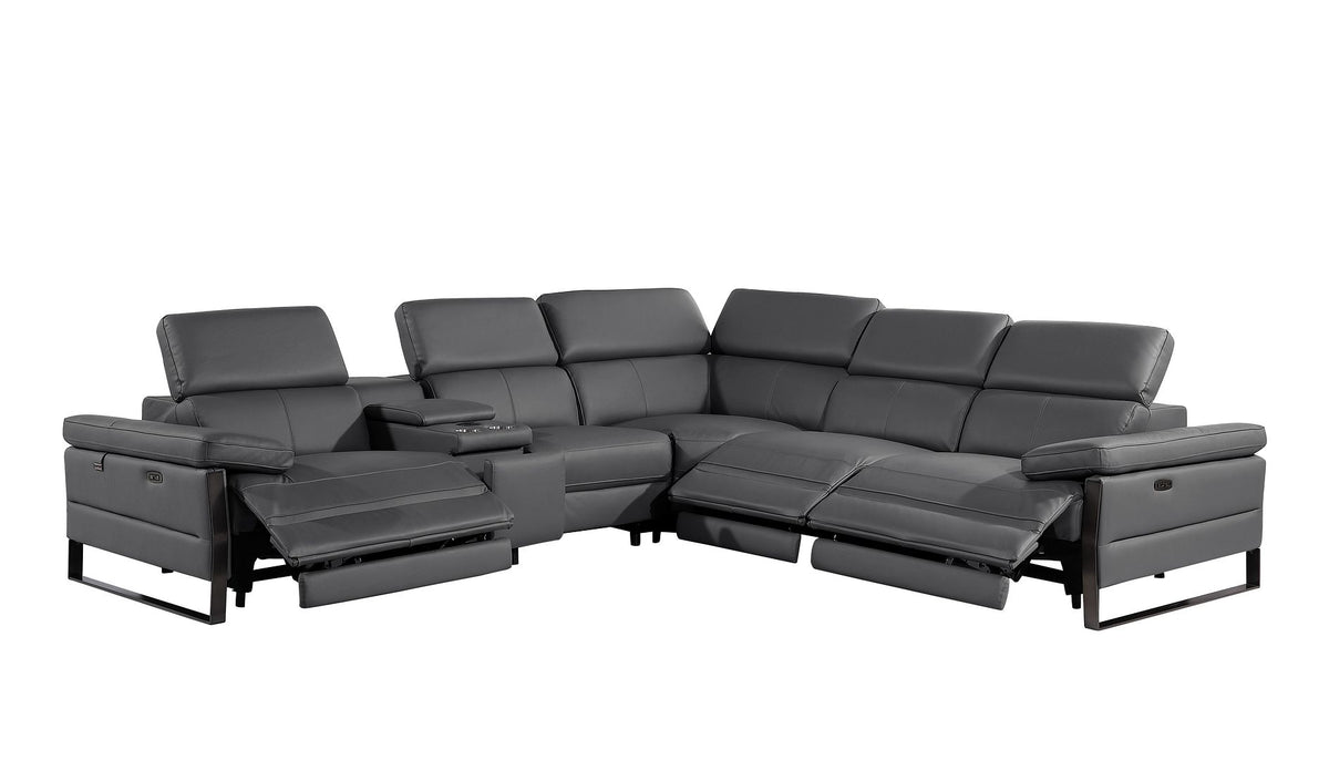 1246 Divanitalia 6-Piece L-Shaped Modular Power Reclining Sectional Sofa with 3 Power Recliners and Power Headrests - Top Grain Italian Leather - Dark Grey - SKU 1246-DK-GREY-6PC-3PWR-SECTIONAL - view 4