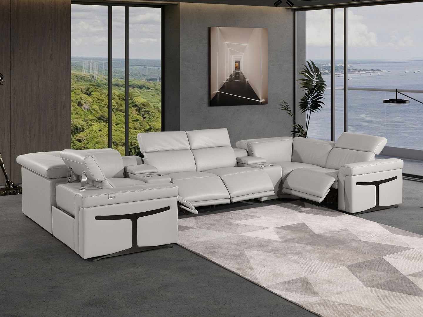 1126 Divanitalia 8-Piece U-Shaped Sectional Sofa in Top Grain Italian Leather with 4 Power Recliners & Power Headrests