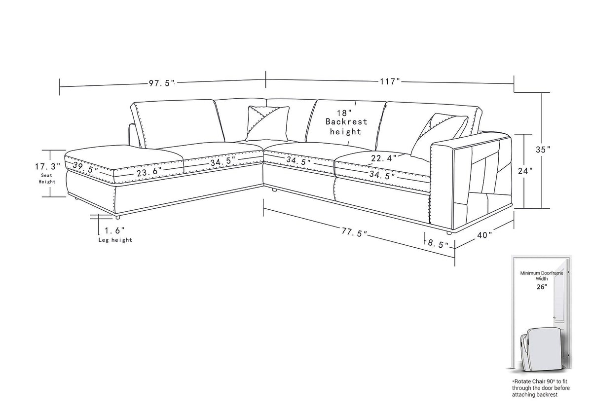 998 Divanitalia Cream Left Arm Facing Sectional Sofa in Top-grain Italian Leather - Beige - SKU 998-Sectional-LAF-CHAISE-CREAM - view 12