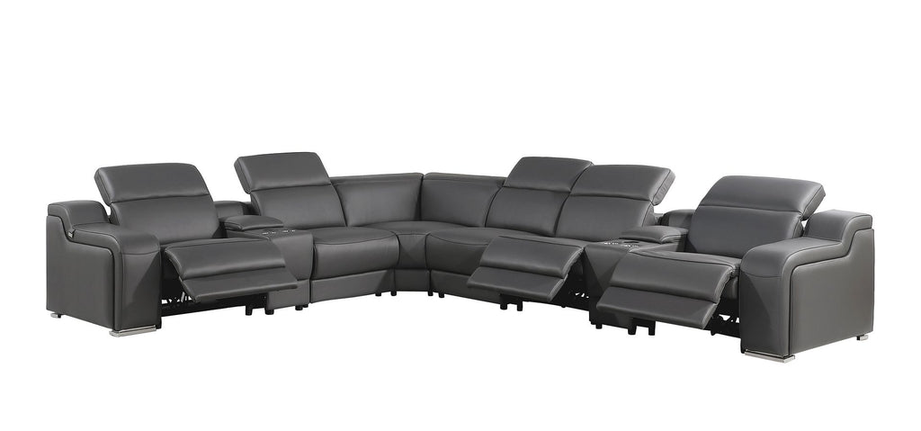1116 Divanitalia 8-Piece L-Shaped Sectional Sofa in Top Grain Italian Leather with 3 Power Recliners & Power Headrests - Dark Grey - SKU 1116-DK-GREY-8PC-3PWR-SECTIONAL- GROUP - view 3