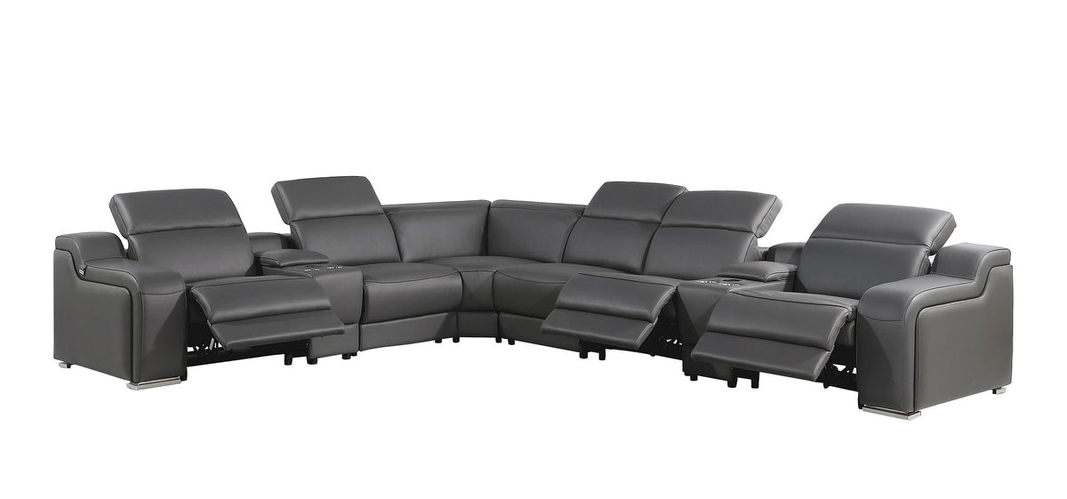 1116 Divanitalia 8-Piece L-Shaped Sectional Sofa in Top Grain Italian Leather with 3 Power Recliners & Power Headrests - Dark Grey - SKU 1116-DK-GREY-8PC-3PWR-SECTIONAL- GROUP - view 3